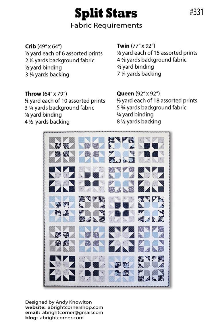 A Bright Corner Split Stars Quilt Pattern - fat quarter pattern - beginner quilt pattern