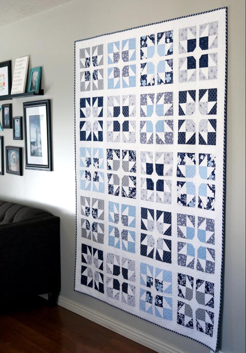 A Bright Corner Split Stars Quilt Pattern - fat quarter pattern - beginner quilt pattern