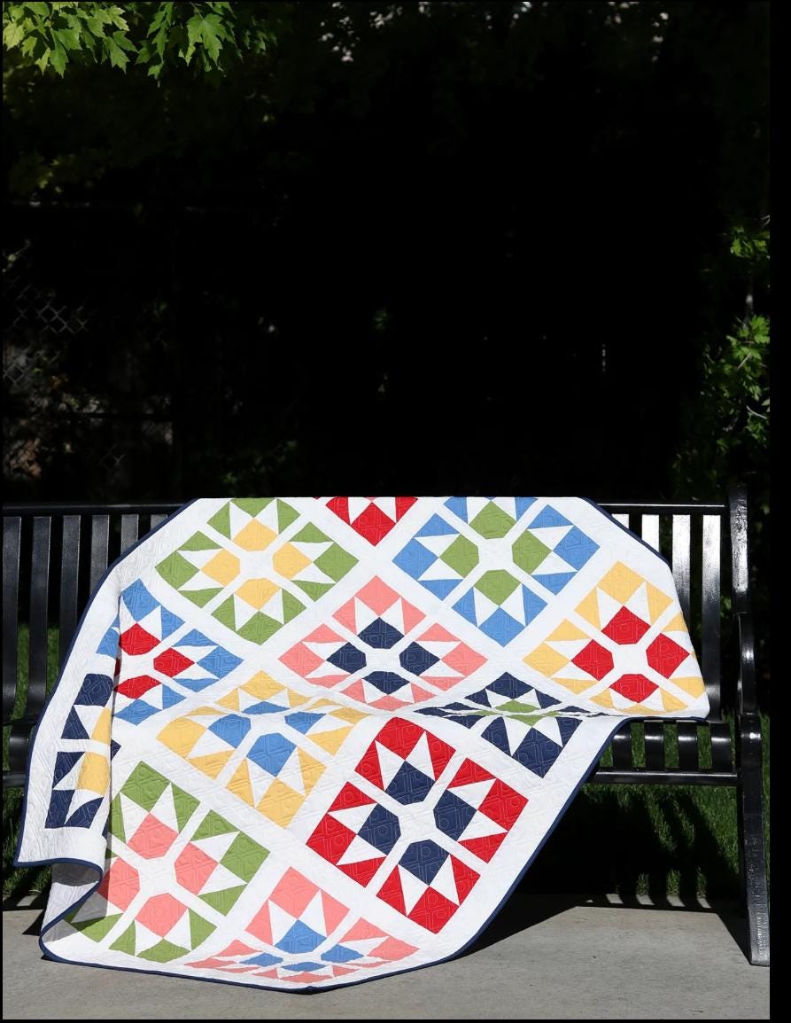 A Bright Corner Split Stars Quilt Pattern - fat quarter pattern - beginner quilt pattern
