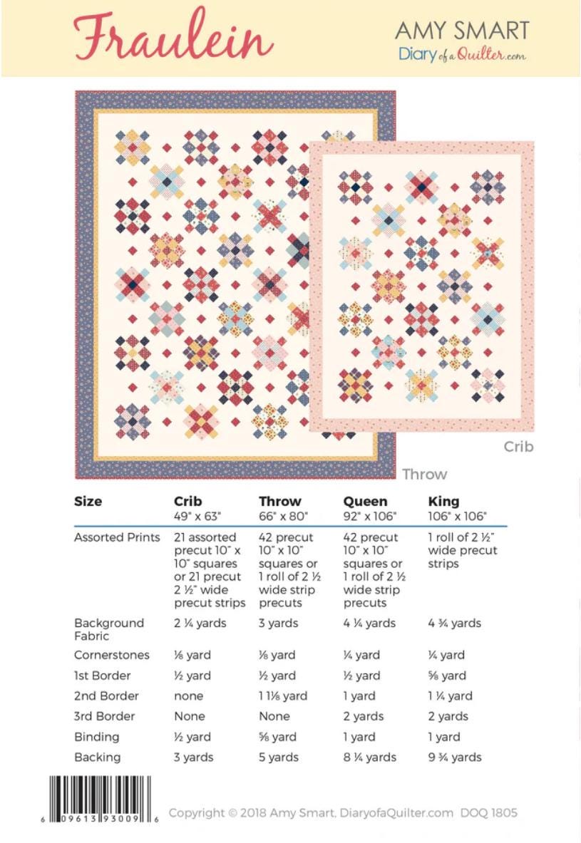 Amy Smart Fraulein Quilt Pattern - layer cake pattern - beginner quilt pattern