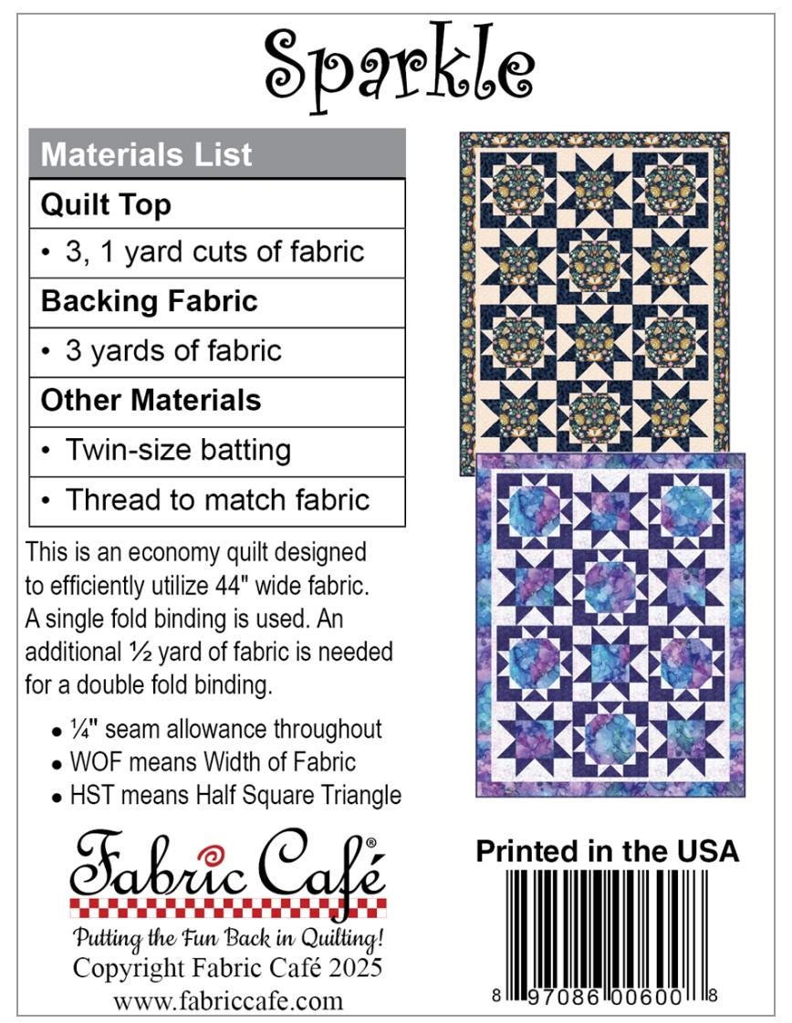Fabric Cafe Sparkle 3 Yard Quilt Pattern - Quilt Pattern - Fabric Cafe Pattern - 3 yard quilts