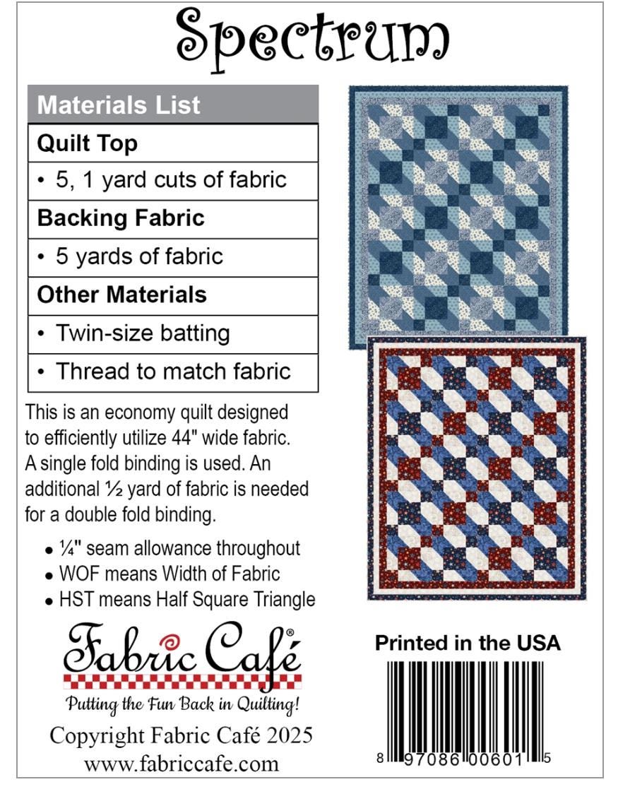Fabric Cafe Spectrum Pattern  3 Yard Quilt Pattern - Arcade Pattern - Quilt Pattern - Fabric Cafe Pattern - 3 yard quilts