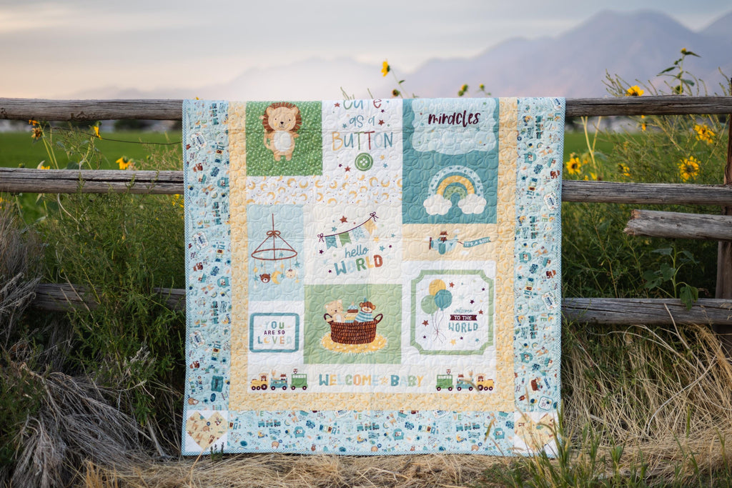PREORDER Cute As A Button Boy Panel Kit - Baby quilt kit - Wallhanging quilt kit