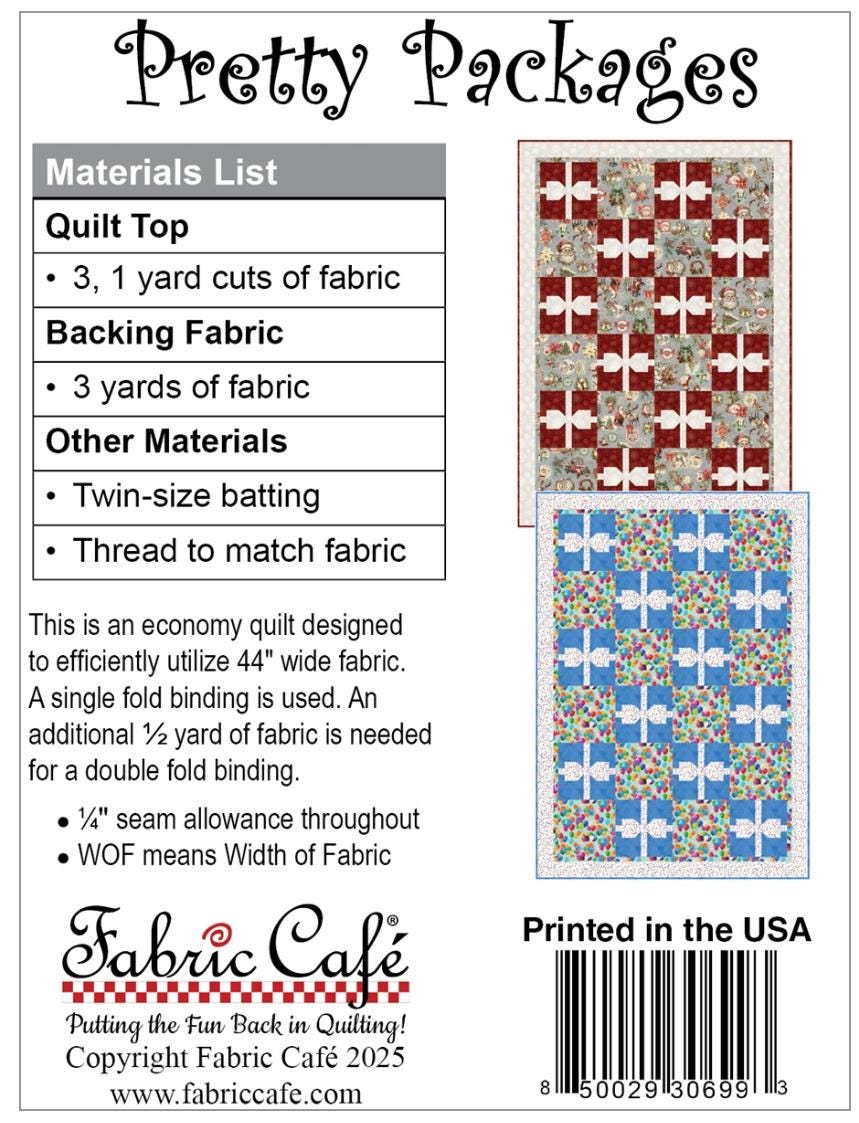 Fabric Cafe Pretty Packages Pattern 3 Yard Quilt Pattern - Quilt Pattern - Fabric Cafe Pattern