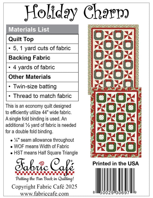 Fabric Cafe Holiday Charm Pattern  3 Yard Quilt Pattern - Christmas Pattern - Quilt Pattern - Fabric Cafe Pattern - 3 yard quilts