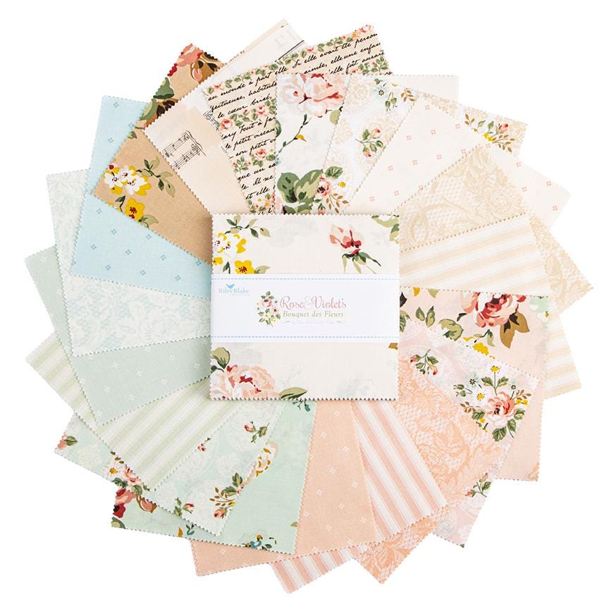 IN STOCK Riley Blake Rose & Violet’s Bouquet Des Fleurs 5” Stacker - Fabric Charm Pack -