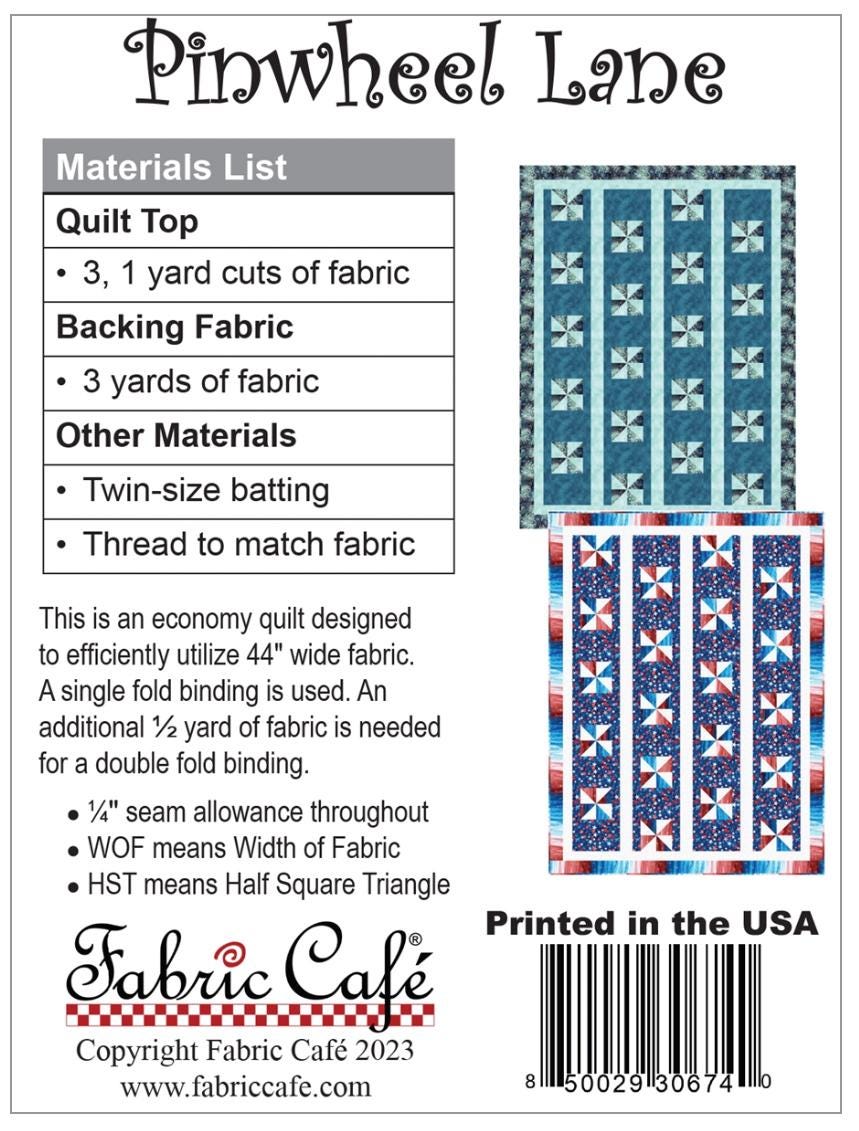 Fabric Cafe Pinwheel Lane Pattern  3 Yard Quilt Pattern - Pinwheel Pattern - Quilt Pattern - Fabric Cafe Pattern - 3 yard quilts