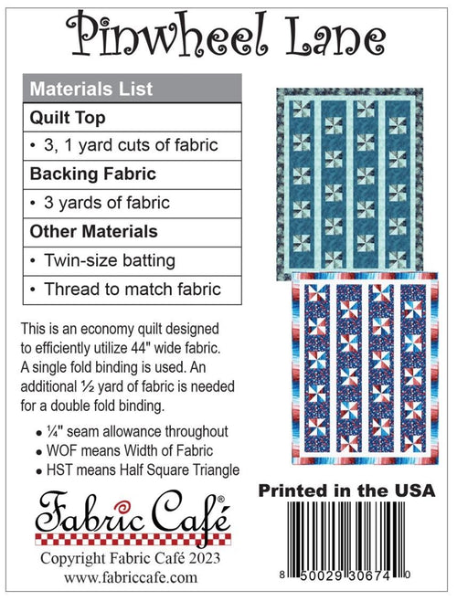 Fabric Cafe Pinwheel Lane Pattern  3 Yard Quilt Pattern - Pinwheel Pattern - Quilt Pattern - Fabric Cafe Pattern - 3 yard quilts