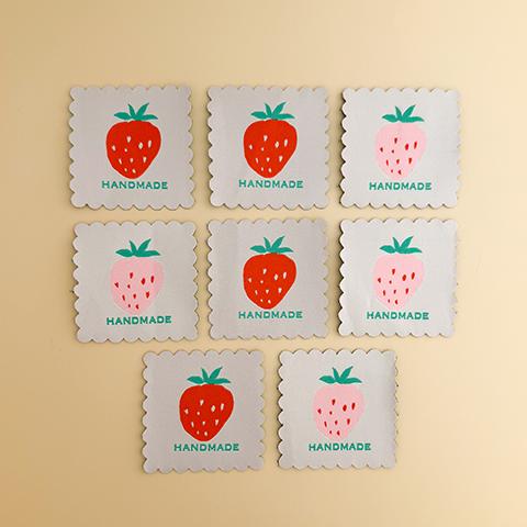 IN STOCK Minki Kim Scalloped Strawberry Woven Labels - Quilt Labels