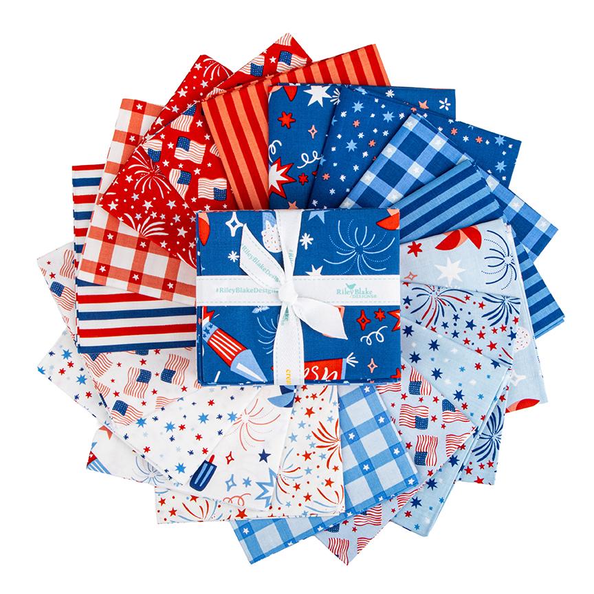 PREORDER Riley Blake Firecracker Fat Quarter Bundle - patriotic fabric - patriotic Fat Quarters - Riley Blake fat quarter Bundle -