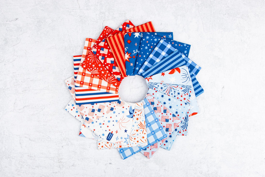 PREORDER Riley Blake Firecracker 5" Stacker - Fabric Charm Pack - Riley Blake Charm Pack - USA 5" Stacker - patriotic Fabric