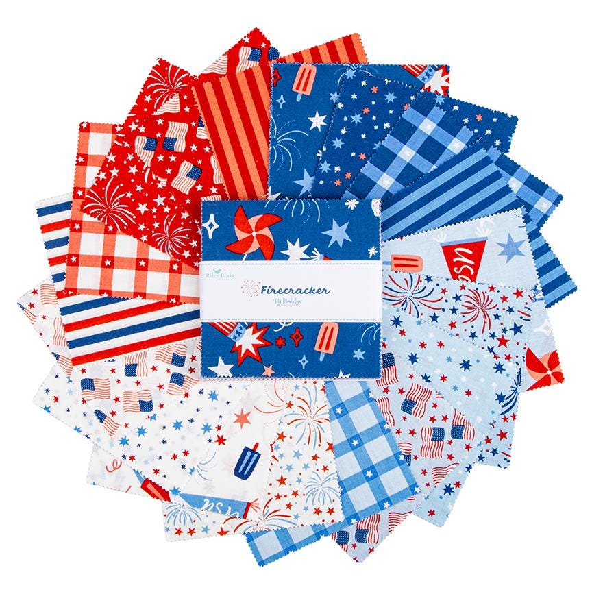 PREORDER Riley Blake Firecracker 5" Stacker - Fabric Charm Pack - Riley Blake Charm Pack - USA 5" Stacker - patriotic Fabric