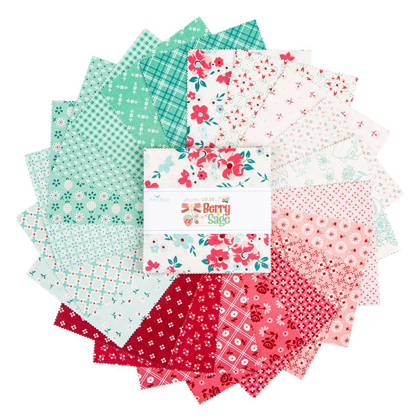 PREORDER Riley Blake Lori Holt Berry and Sage 5" Stacker - Fabric Charm Pack - Riley Blake Charm Pack - Floral 5" Stacker -